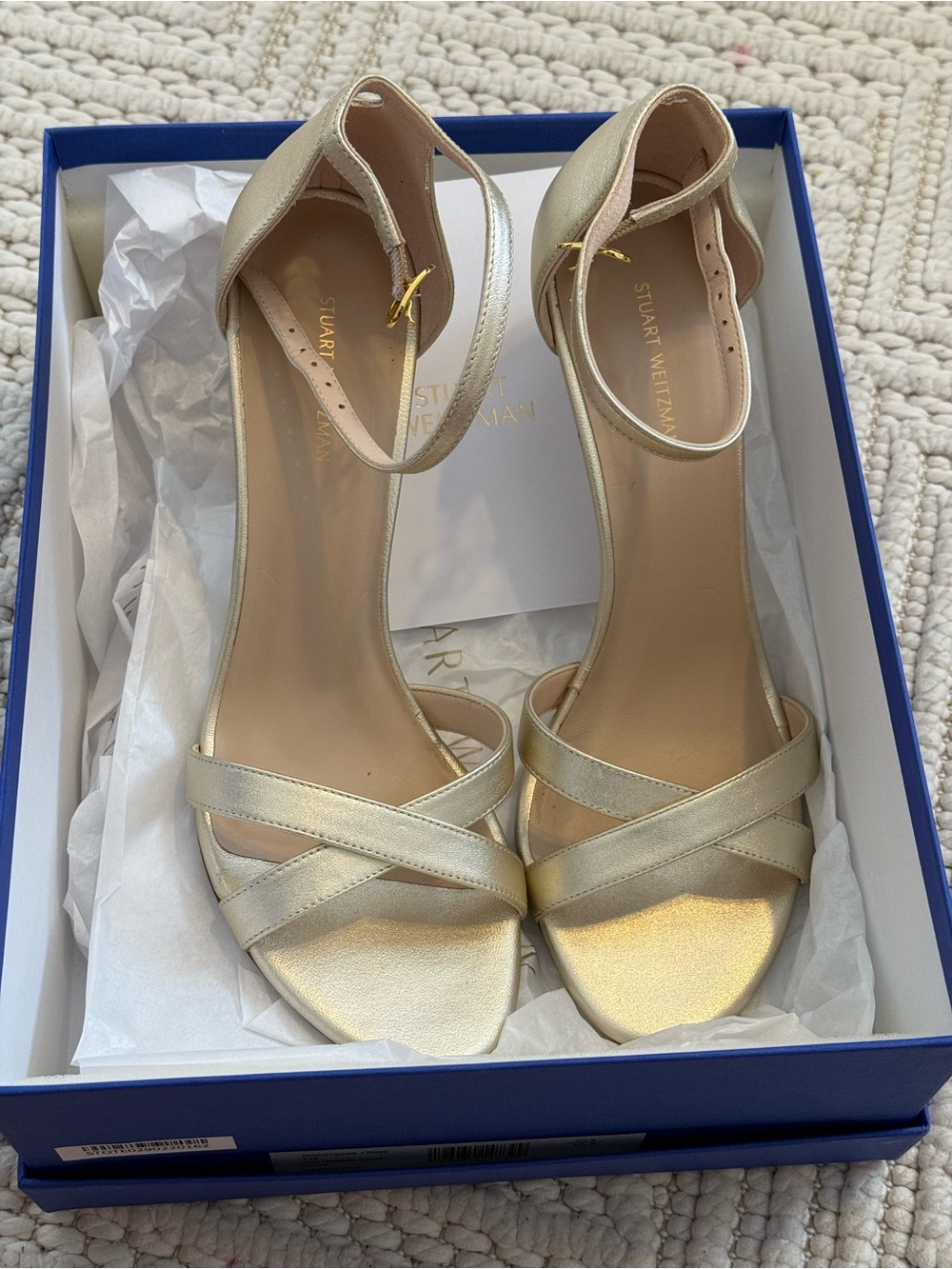 Stuart Weitzman Gold Metallic Ankle-Strap Sandal heels